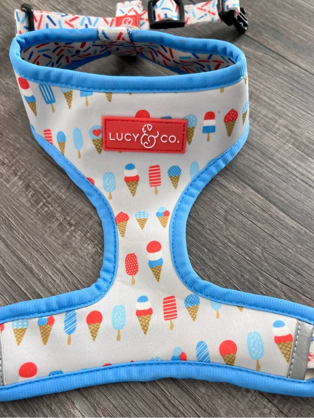Lucy & Co. Ice Cream Print Dog Harness in Blue